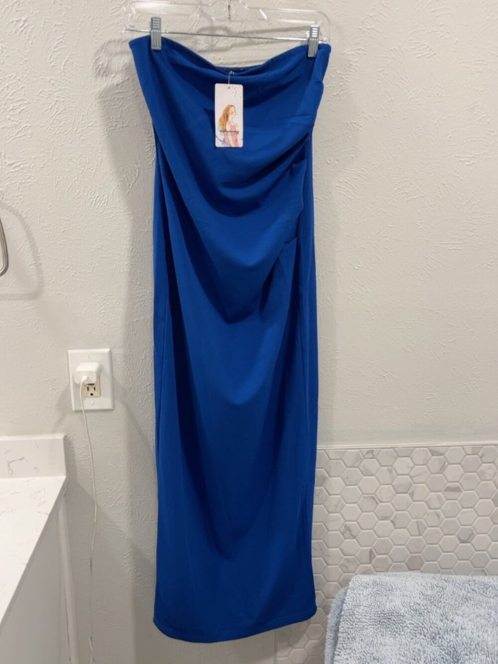 NWT PrettyGarden Royal Blue Strapless Ruched Maxi Dress Size M